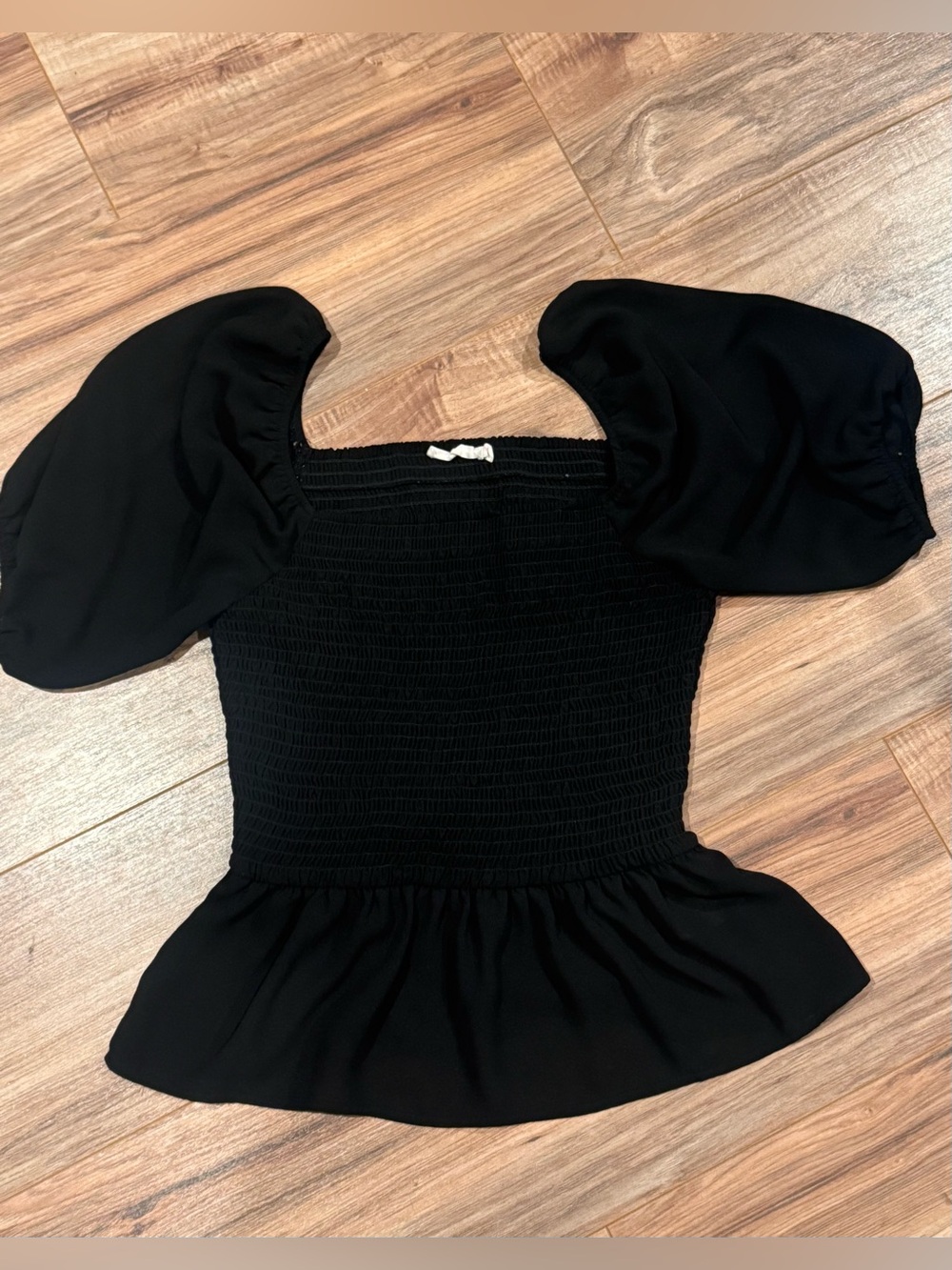 Lush Black Smocked Top with Statement Puff Sleeves